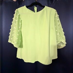 June & Hudson Light Green Blouse with Lace Sleeves